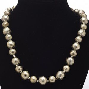 Lightweight Silver Foil-Fabric Bead Necklace